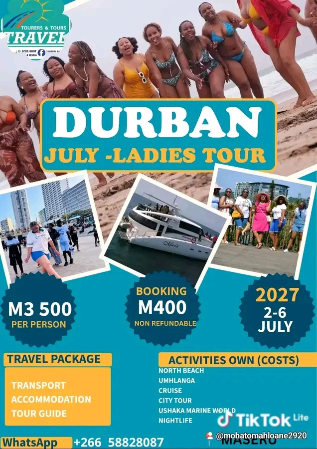 Book now for this 2027 Vacation... Durban July ladies tour . (+266 5882 8087)