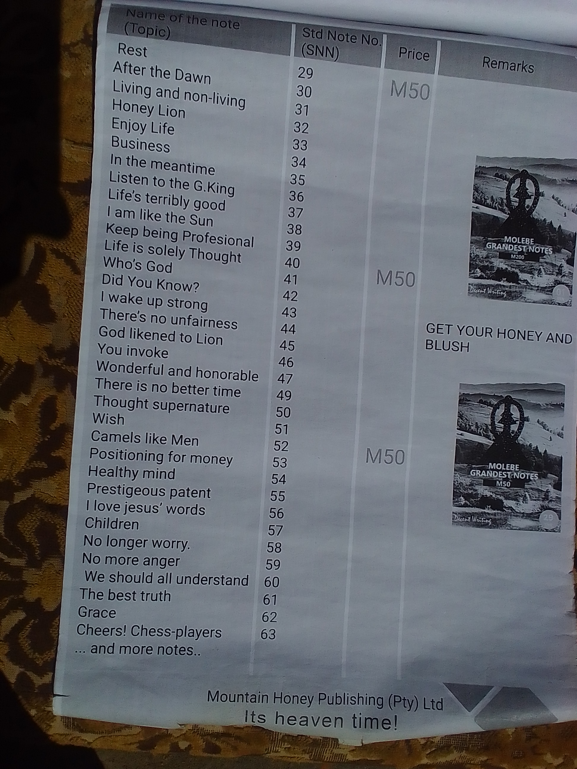 MOLEBE GRANDEST NOTES from White Honey Publisher Pty (Ltd)